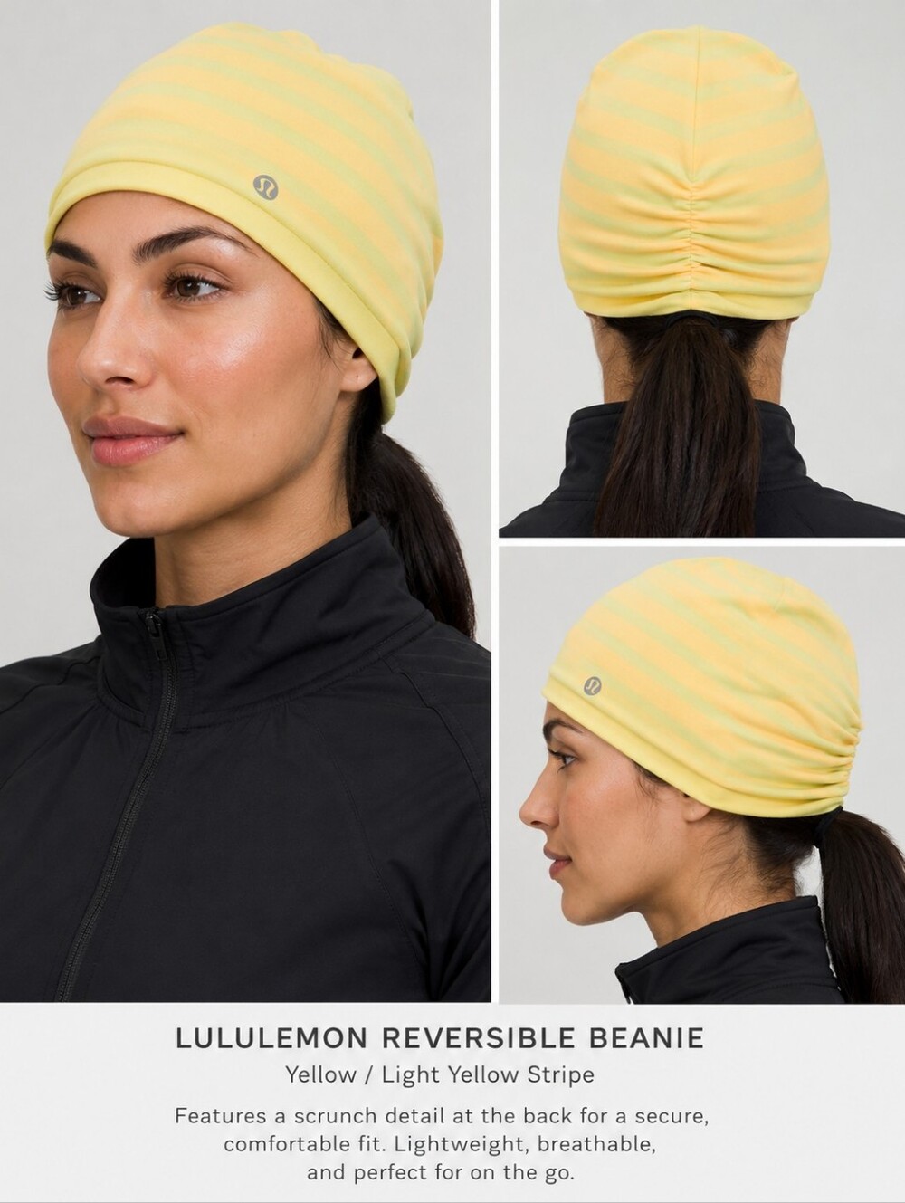 Lululemon Reversible Yellow Striped Running Beanie Hat OS